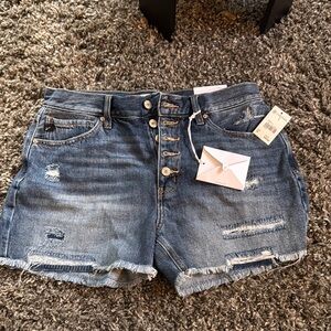 Women's Blue Distressed Denim Shorts
